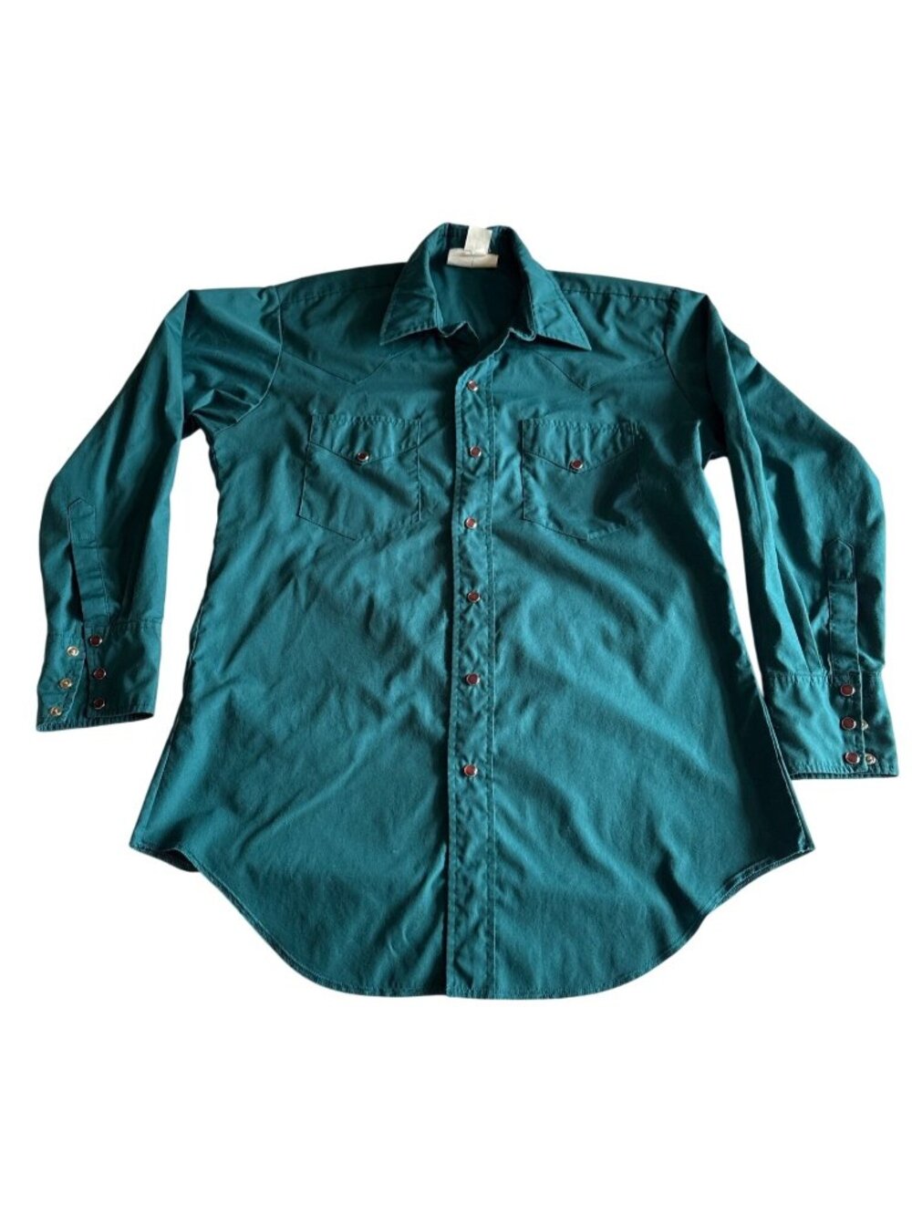 Teal Western Snap Shirt With Red Buttons Long Sleeves Mens Size Medium